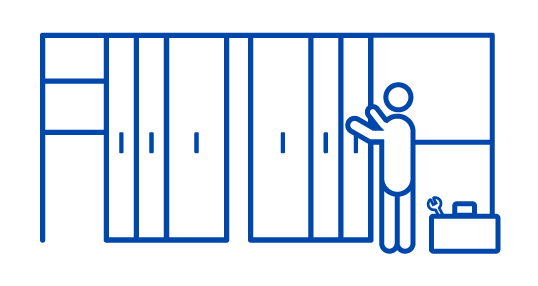 Illustration d'un employé ouvrant un bloc coulissant